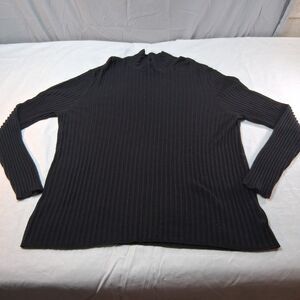 Falls Creek Black Ribbed Mock Neck Soft Sweater Minimalist Academia Career 2X